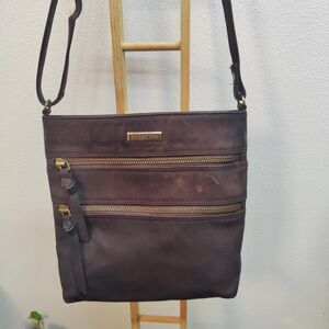 ESTALON 100% Genuine Leather Crossbody Bag Purse Distressed Dark Brown